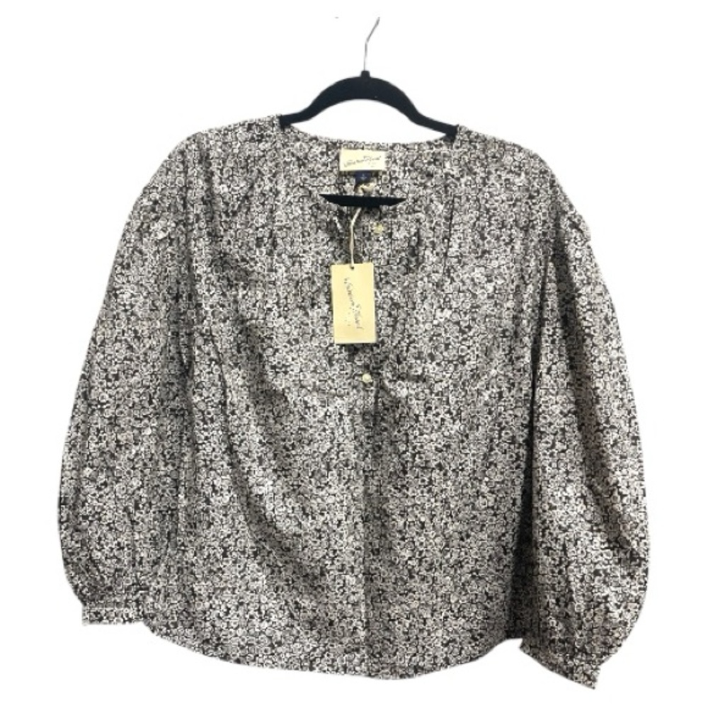 NWT Universal Thread Black White Floral Peasant Top Puffy Sleeve Blouse